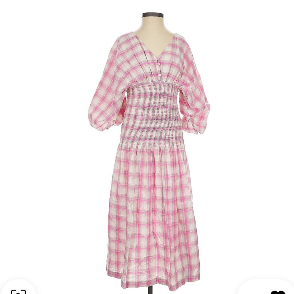 NICHOLAS Pink and White Smocked Midi Sundress size 4